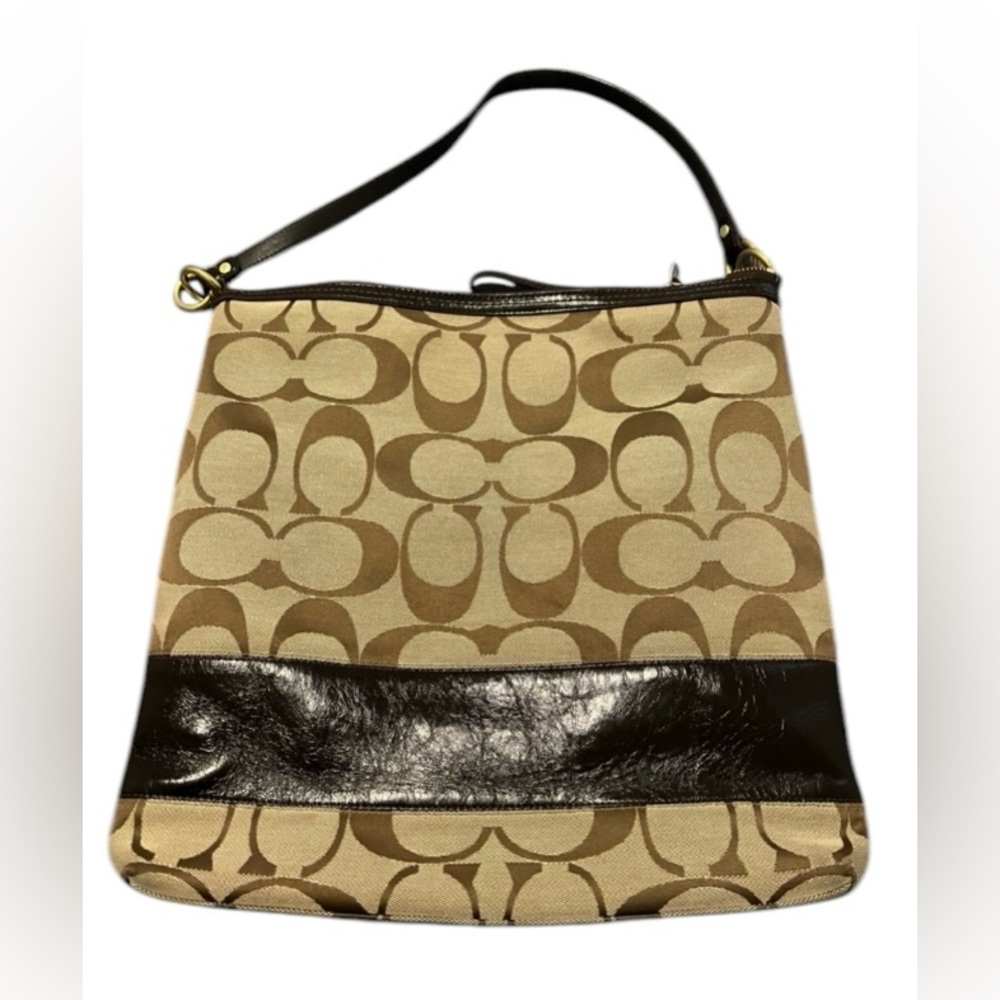 Coach Vintage Cursive Creed Signature canvas large tan brown tote/shoulder bag